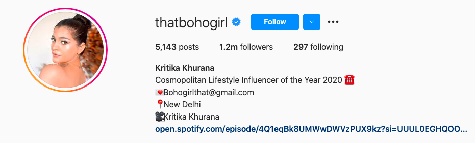 Kritika Khurana (Instagram handle: @thatbohogirl)