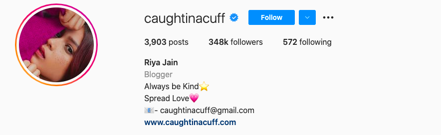 Riya Jain (Instagram handle: @caughtinacuff)