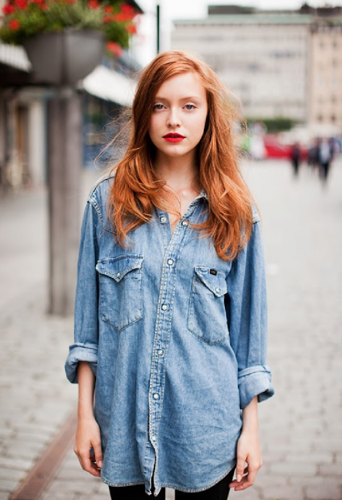 Bright lip shade-10 ways to wear your denim shirt in style-by stylewati