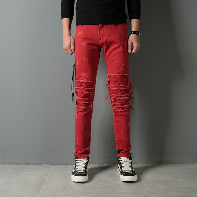 Bright-red-ripped-jeans-for-men-and-women