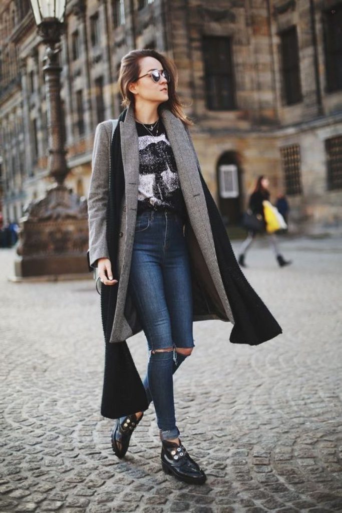 Denim skirt + knee high boots-Do you know how to wear tights this season-by stylewati