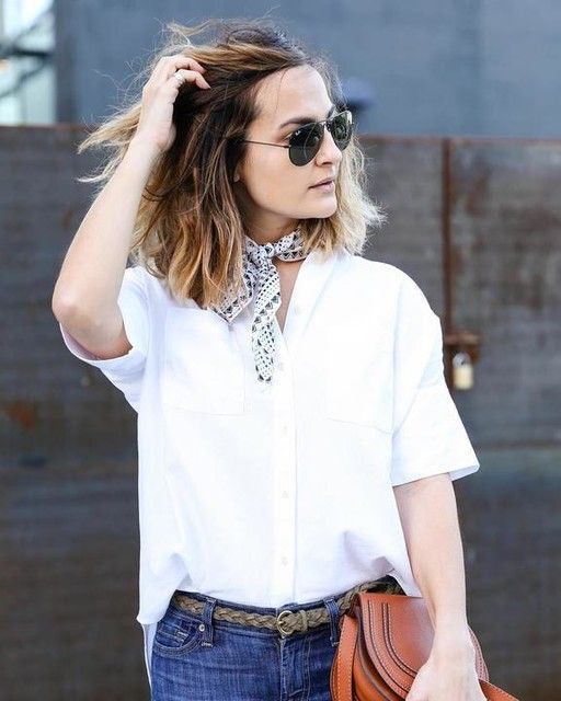 Mini scarf-10 Styling Ideas With A Basic White Shirt-by stylewati