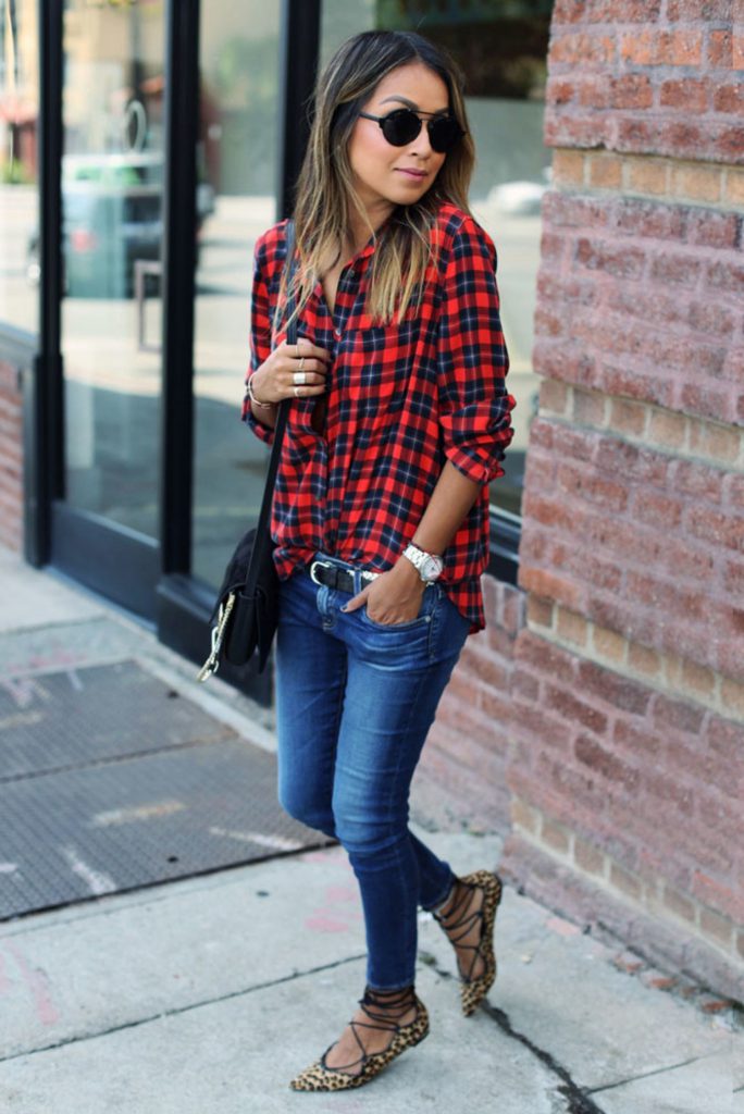 Plaid shirt + animal print ballet flats-7 ways to ace skinny jeans styling- by stylewati