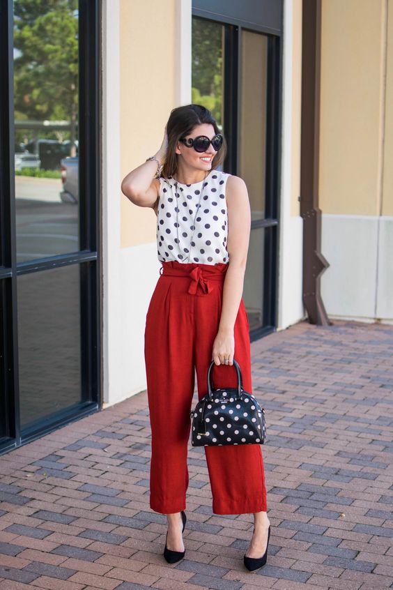 Red culottes-10 ways to wear retro polka dots-by stylewati