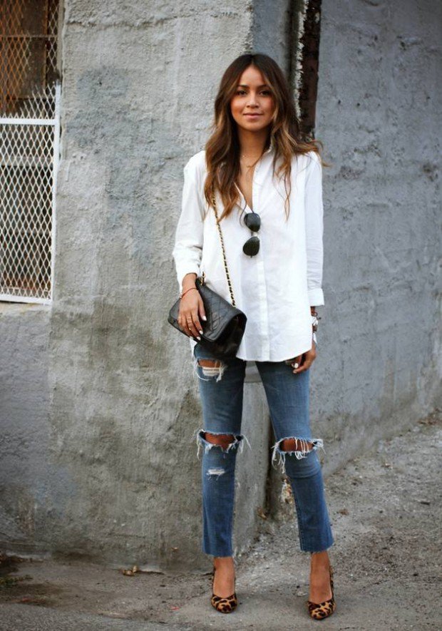 Ripped or distressed jeans-10 Styling Ideas With A Basic White Shirt-by stylewati