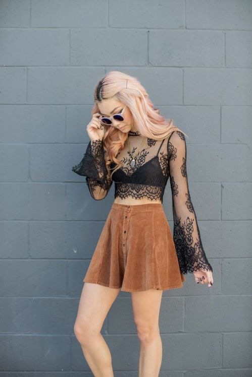 Suede skirt-10 lace top ideas to keep your wardrobe in style-by stylewati