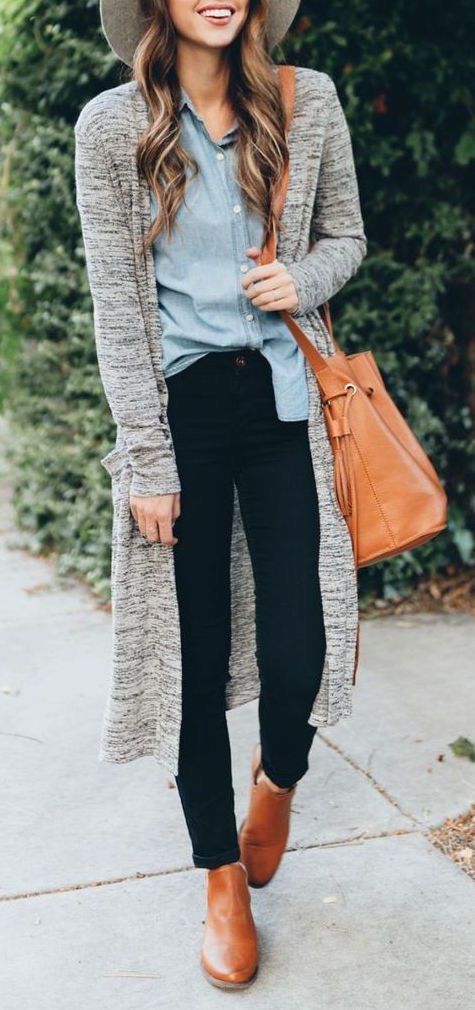 Denim shirt-The best of style ideas to wear a long cardigans-by stylewati