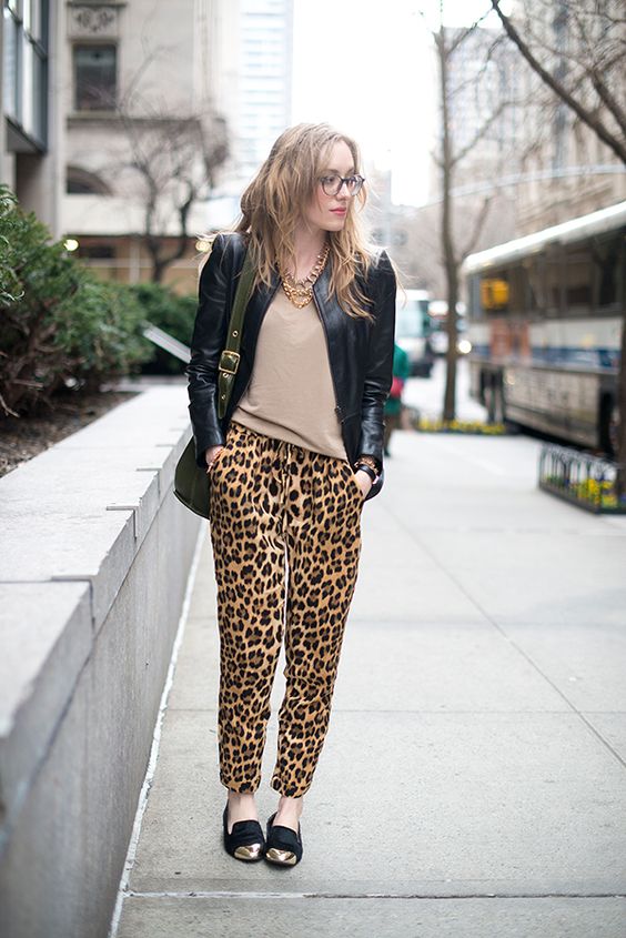 Leather jacket + printed pants-Go wild this season with animal print styling tips-by stylewati