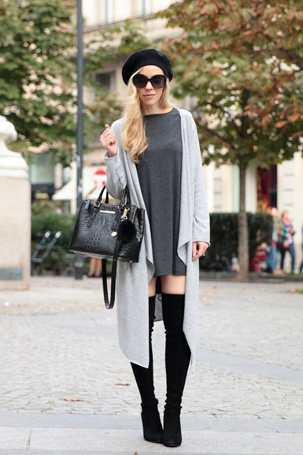 Thigh high boots-The best of style ideas to wear a long cardigans-by stylewati