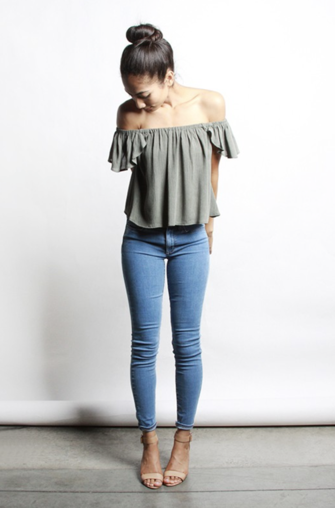 Off-shoulder top-How to Wear It High Waisted Jeans-by stylewati